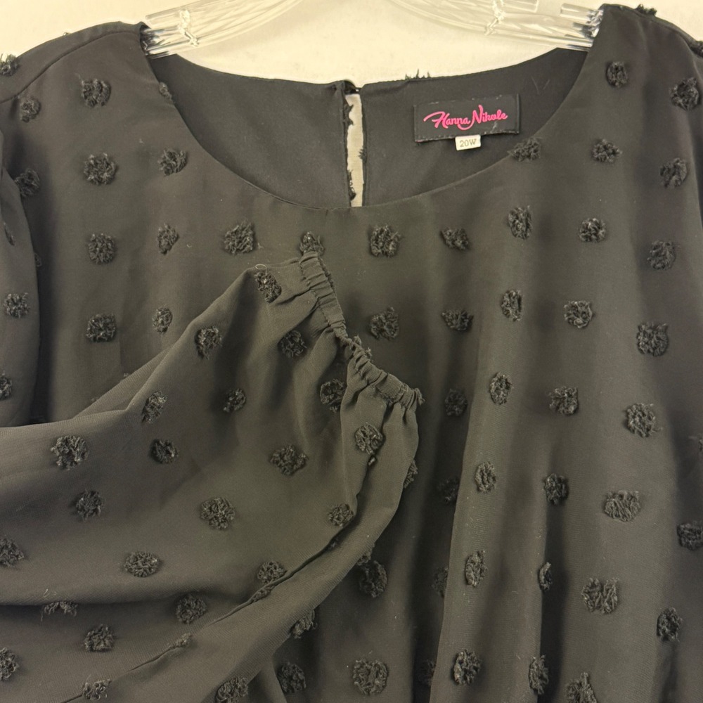 Hanna Nikole Dress Women 20W Black‎ Textured Clip Dot Long Sleeve Elastic Waist